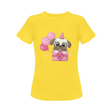 Load image into Gallery viewer, Happy Birthday Pug Women&#39;s Cotton T-Shirts-Apparel-Apparel, Pug, Shirt, T Shirt-Yellow-Small-4
