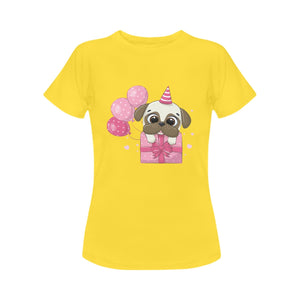 Happy Birthday Pug Women's Cotton T-Shirts-Apparel-Apparel, Pug, Shirt, T Shirt-Yellow-Small-4