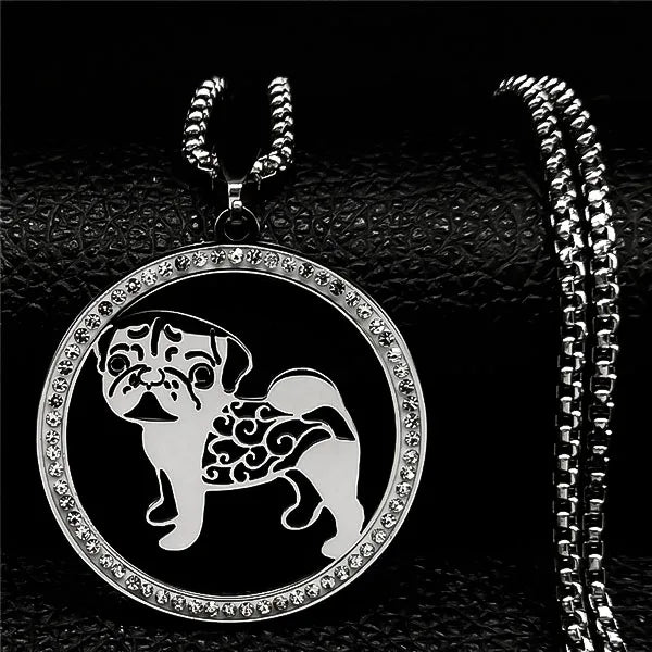 Heart Melting Pug Crystal Necklace Silver Dog Lover Gift