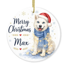 Load image into Gallery viewer, Husky Dog Ornament - Watercolor Artwork Merry Christmas Design - Personalized with Name-Christmas Ornament-Christmas,Personalize Artwork,Siberian Husky-3