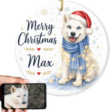 Load image into Gallery viewer, Husky Dog Ornament - Watercolor Artwork Merry Christmas Design - Personalized with Name-Christmas Ornament-Christmas,Personalize Artwork,Siberian Husky-1