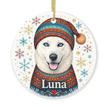 Load image into Gallery viewer, Husky Ornament - Christmas Folk Art Design - Personalize with Photo and Name