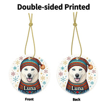 Load image into Gallery viewer, Husky Ornament - Christmas Folk Art Design - Personalize with Photo and Name