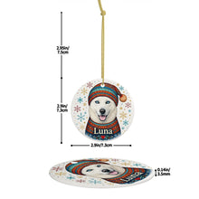 Load image into Gallery viewer, Husky Ornament - Christmas Folk Art Design - Personalize with Photo and Name