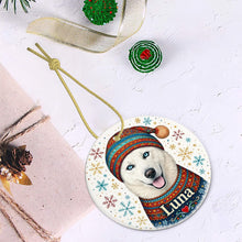Load image into Gallery viewer, Husky Ornament - Christmas Folk Art Design - Personalize with Photo and Name