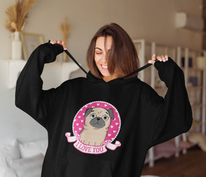 I Love You Pug Women's Cotton Fleece Pug Hoodie Sweatshirt - 4 Colors-Apparel-Apparel, Hoodie, Pug, Sweatshirt-2