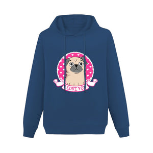 I Love You Pug Women's Cotton Fleece Pug Hoodie Sweatshirt-Apparel-Apparel, Hoodie, Pug, Sweatshirt-Navy Blue-XS-3