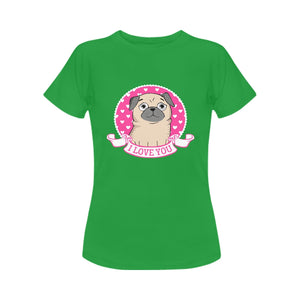 I Love You Pug Women's Cotton T-Shirts-Apparel-Apparel, Pug, Shirt, T Shirt-Green-Small-5