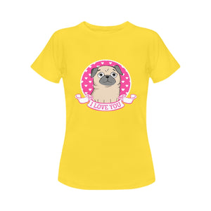 I Love You Pug Women's Cotton T-Shirts-Apparel-Apparel, Pug, Shirt, T Shirt-Yellow-Small-2