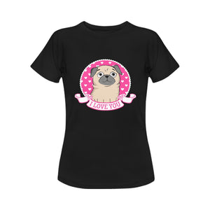 I Love You Pug Women's Cotton T-Shirts-Apparel-Apparel, Pug, Shirt, T Shirt-Black-Small-3