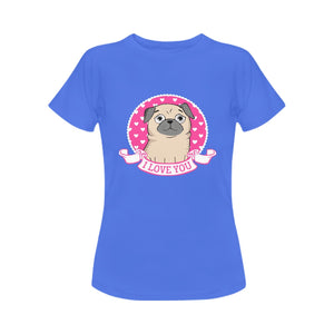 I Love You Pug Women's Cotton T-Shirts-Apparel-Apparel, Pug, Shirt, T Shirt-Blue-Small-4