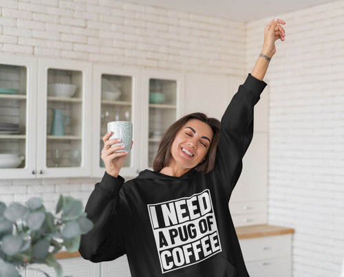 I Need a Pug of Coffee Women's Cotton Fleece Hoodie Sweatshirt - 4 Colors-Apparel-Apparel, Hoodie, Pug, Sweatshirt-Black-XS-1