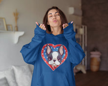 Load image into Gallery viewer, I Love Boston Terriers and America Women&#39;s Cotton Fleece Hoodie Sweatshirt - 4 Colors-Apparel-Apparel, Boston Terrier, Hoodie, Sweatshirt-Navy Blue-XS-1