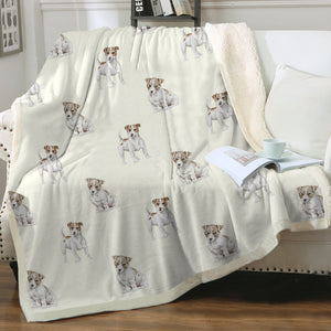 Watercolor White Red Russell Terriers Fleece Blanket - 8 Colors-Blanket-Bedding, Blankets, Home Decor, Jack Russell Terrier-Ivory Cream-Single-16