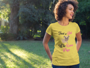 Just a Girl Who Loves Pugs Women's Cotton T-Shirt - 5 Colors-Apparel-Apparel, Pug, Shirt, T Shirt-3