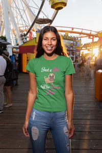 Just a Girl Who Loves Pugs Women's Cotton T-Shirt - 5 Colors-Apparel-Apparel, Pug, Shirt, T Shirt-5