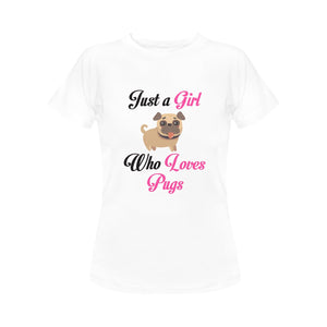 Just a Girl Who Loves Pugs Women's Cotton T-Shirt-Apparel-Apparel, Pug, Shirt, T Shirt-White-Small-2