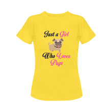 Load image into Gallery viewer, Just a Girl Who Loves Pugs Women&#39;s Cotton T-Shirt-Apparel-Apparel, Pug, Shirt, T Shirt-Yellow-Small-3