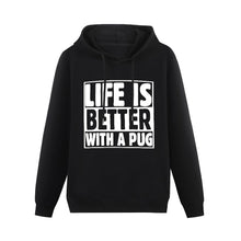 Load image into Gallery viewer, Life is Better with a Pug Women&#39;s Cotton Fleece Hoodie Sweatshirt-Apparel-Apparel, Hoodie, Pug, Sweatshirt-Black-XS-1