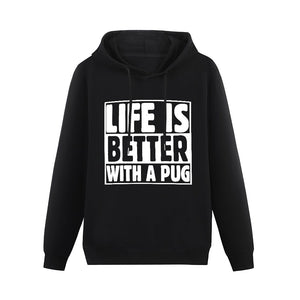 Life is Better with a Pug Women's Cotton Fleece Hoodie Sweatshirt-Apparel-Apparel, Hoodie, Pug, Sweatshirt-Black-XS-1