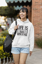Load image into Gallery viewer, Life is Better with a Pug Women&#39;s Cotton Fleece Hoodie Sweatshirt - 4 Colors-Apparel-Apparel, Hoodie, Pug, Sweatshirt-White-XS-1