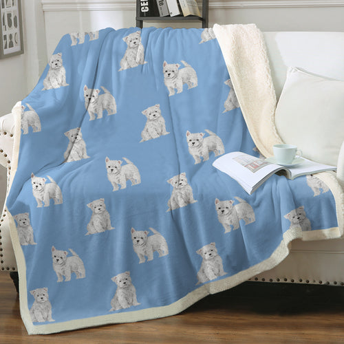 Watercolor Westie Puppies Warm Sherpa Fleece Blanket - 8 Colors