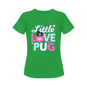Little Love Pug Women's Cotton Black Pug T-Shirt-Apparel-Apparel, Pug, Shirt, T Shirt-Green-Small-5