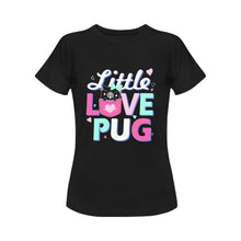 Load image into Gallery viewer, Little Love Pug Women&#39;s Cotton Black Pug T-Shirt-Apparel-Apparel, Pug, Shirt, T Shirt-Black-Small-3