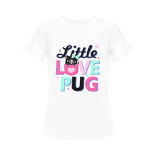 Load image into Gallery viewer, Little Love Pug Women&#39;s Cotton Black Pug T-Shirt-Apparel-Apparel, Pug, Shirt, T Shirt-White-Small-2