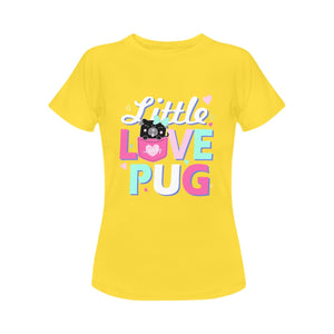 Little Love Pug Women's Cotton Black Pug T-Shirt-Apparel-Apparel, Pug, Shirt, T Shirt-Yellow-Small-1