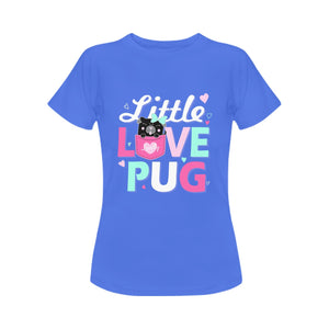 Little Love Pug Women's Cotton Black Pug T-Shirt-Apparel-Apparel, Pug, Shirt, T Shirt-Blue-Small-4