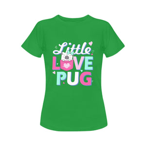 Little Love Pug Women's Cotton T-Shirt-Apparel-Apparel, Pug, Shirt, T Shirt-Green-Small-5