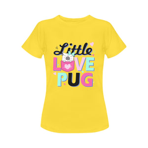 Little Love Pug Women's Cotton T-Shirt-Apparel-Apparel, Pug, Shirt, T Shirt-Yellow-Small-3