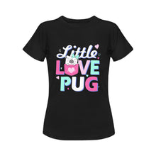 Load image into Gallery viewer, Little Love Pug Women&#39;s Cotton T-Shirt-Apparel-Apparel, Pug, Shirt, T Shirt-Black-Small-1
