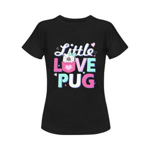 Little Love Pug Women's Cotton T-Shirt-Apparel-Apparel, Pug, Shirt, T Shirt-Black-Small-1