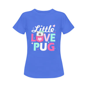 Little Love Pug Women's Cotton T-Shirt-Apparel-Apparel, Pug, Shirt, T Shirt-Blue-Small-4