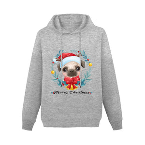 Merry Christmas Pug Women's Cotton Fleece Hoodie Sweatshirt-Apparel-Apparel, Hoodie, Pug, Sweatshirt-Gray-XS-3