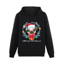 Load image into Gallery viewer, Merry Christmas Pug Women&#39;s Cotton Fleece Hoodie Sweatshirt-Apparel-Apparel, Hoodie, Pug, Sweatshirt-Black-XS-2