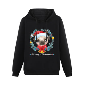 Merry Christmas Pug Women's Cotton Fleece Hoodie Sweatshirt-Apparel-Apparel, Hoodie, Pug, Sweatshirt-Black-XS-2
