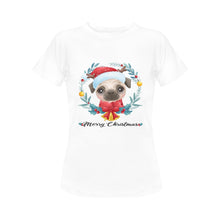 Load image into Gallery viewer, Merry Christmas Pug Women&#39;s Cotton T-Shirt-Apparel-Apparel, Christmas, Pug, Shirt, T Shirt-White-Small-1