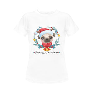 Merry Christmas Pug Women's Cotton T-Shirt-Apparel-Apparel, Christmas, Pug, Shirt, T Shirt-White-Small-1