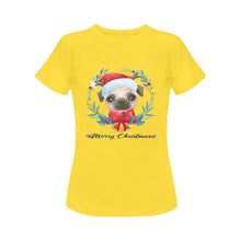 Load image into Gallery viewer, Merry Christmas Pug Women&#39;s Cotton T-Shirt-Apparel-Apparel, Christmas, Pug, Shirt, T Shirt-Yellow-Small-2