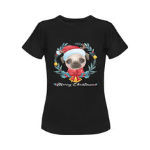 Load image into Gallery viewer, Merry Christmas Pug Women&#39;s Cotton T-Shirt-Apparel-Apparel, Christmas, Pug, Shirt, T Shirt-Black-Small-3