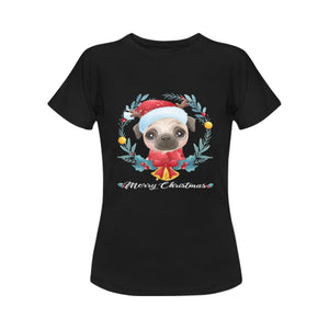 Merry Christmas Pug Women's Cotton T-Shirt-Apparel-Apparel, Christmas, Pug, Shirt, T Shirt-Black-Small-3