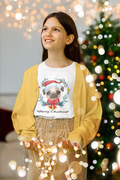 Merry Christmas Pug Women's Cotton T-Shirt - 5 Colors-Apparel-Apparel, Christmas, Pug, Shirt, T Shirt-White-Small-1