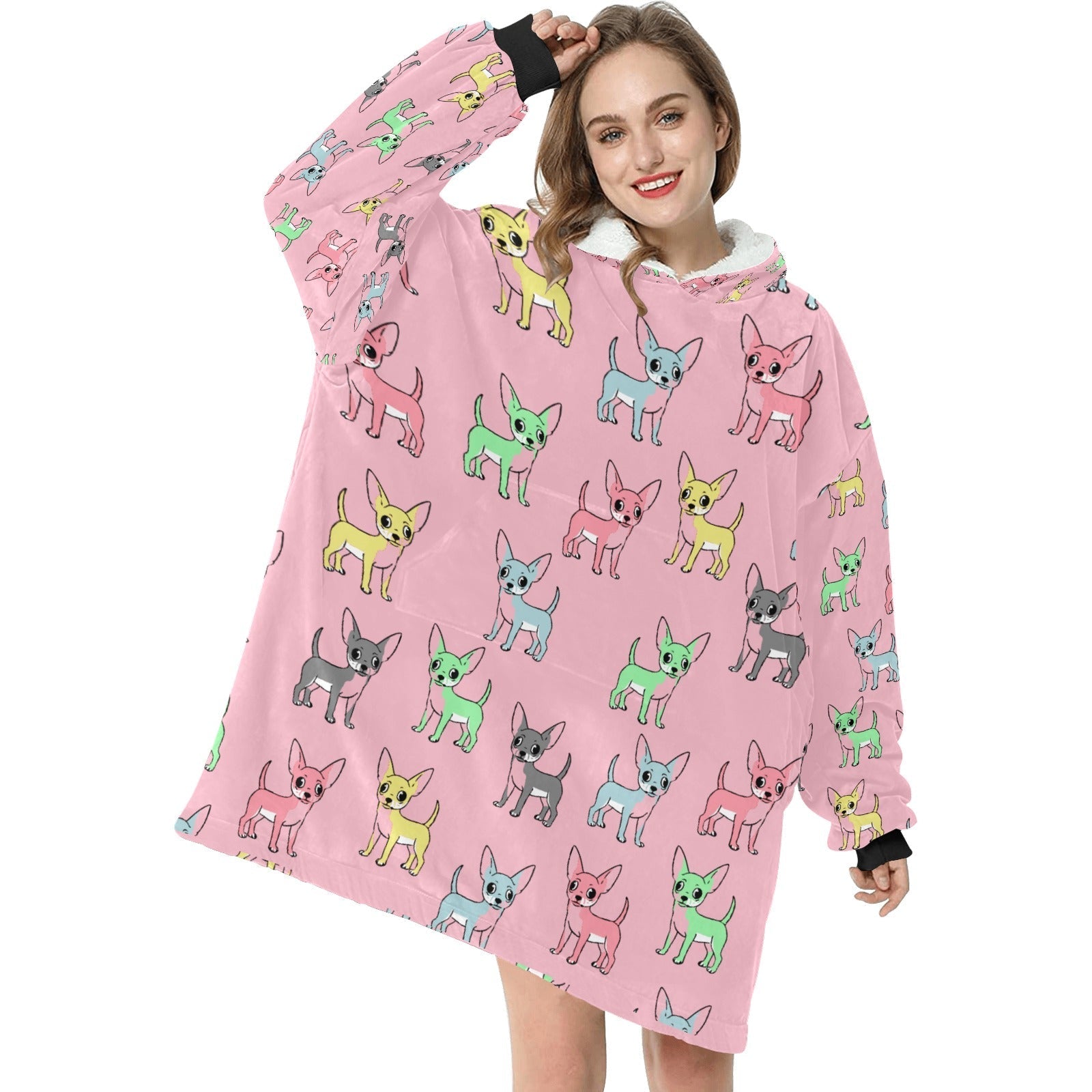 Multicolor Chihuahuas Love Blanket Hoodie for Women 4 Colors