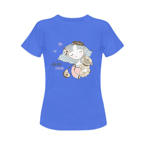 My Little Friend Women's Cotton Pug T-Shirt-Apparel-Apparel, Pug, Shirt, T Shirt-Blue-Small-1