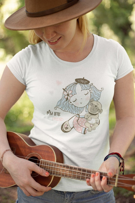 My Little Friend Women's Cotton Pug T-Shirt - 4 Colors-Apparel-Apparel, Pug, Shirt, T Shirt-White-Small-1