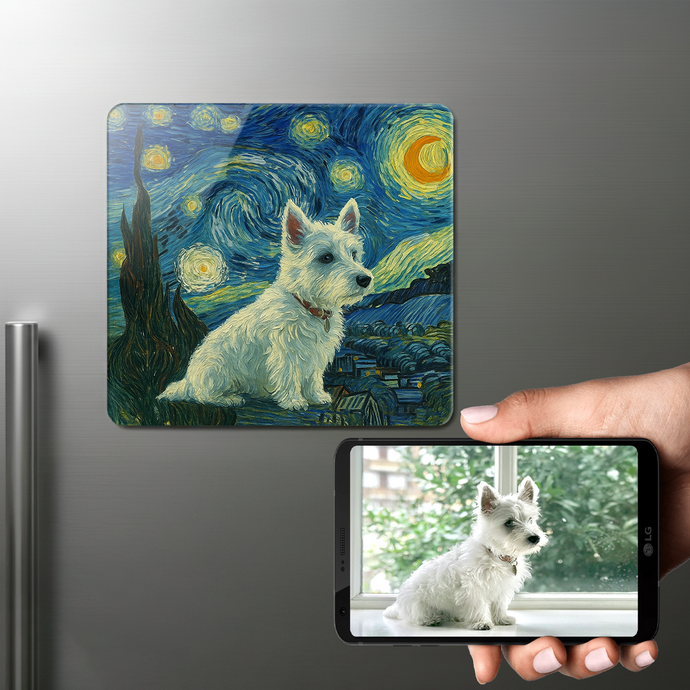 Personalized Starry Night Artwork — West Highland Terrier Fridge Magnet-Home Decor-Dog Dad Gifts,Dog Memorial Gifts,Dog Mom Gifts,Home Decor,Personalize Artwork,West Highland Terrier-1