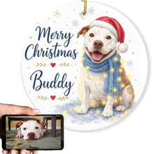 Load image into Gallery viewer, Pit Bull Dog Ornament - Watercolor Artwork Merry Christmas Design - Personalized with Name-Christmas Ornament-Christmas,Personalize Artwork,Pit Bull-1